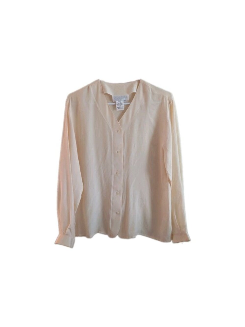 Como Seta Vintage 100% Silk Yellow Blouse Size 10 V-Neck Minimalist 90s Office